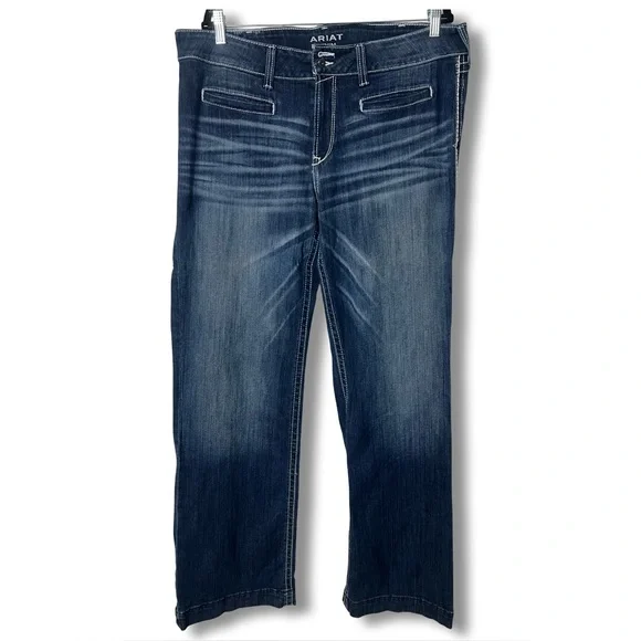 Ariat Women’s Trouser Low Rise Bootcut Jeans Dark Wash White Stitching Sz. 20WL - Picture 1 of 6